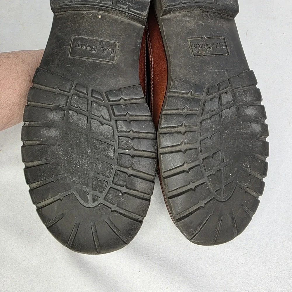 Mens LL Bean 8.5 D Allagash Bison Handsewn Brown Leather Loafer Oxford Boat Shoe
